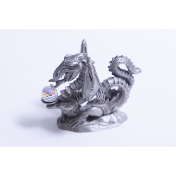 Dragon with Crystal Ball, Pewter Figurine, 2", Statuette, Fantasy Animal, Decor, - Picture 1 of 3